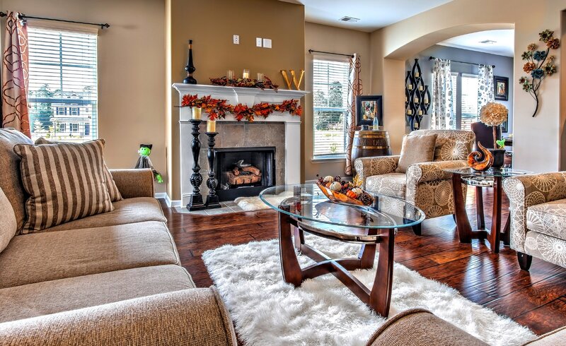 Living Room with Fireplace — Brown, Cozy, Autumn