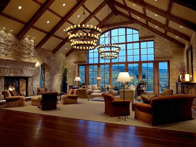 Living Room with Fireplace — Brown, Cozy, Night, Photograph