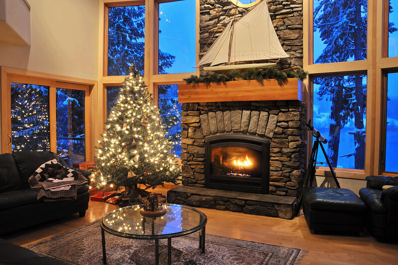 Living Room with Fireplace — Brown, Cozy
