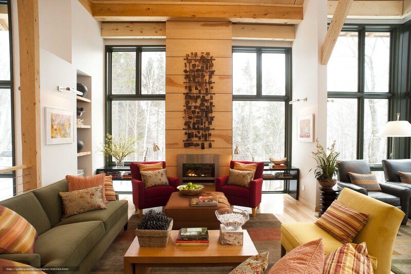 Living Room with Fireplace — Brown, Cozy, Winter, Photograph