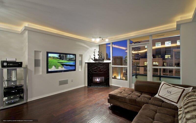 Living Room with Fireplace — Brown, Modern
