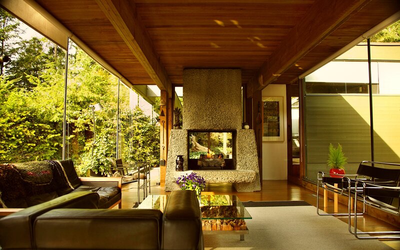 Living Room with Fireplace — Brown, Serene, Afternoon