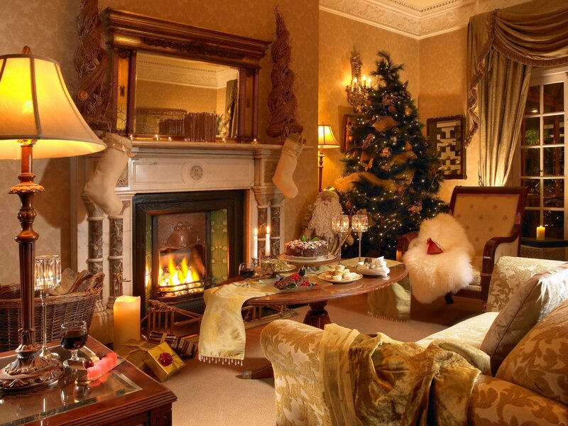 Living Room with Fireplace — Gold