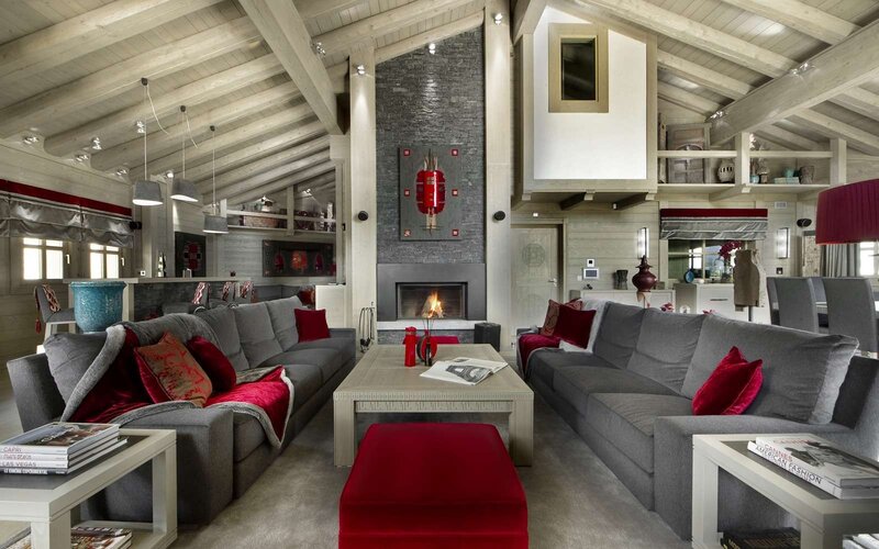 Living Room with Fireplace — Gray