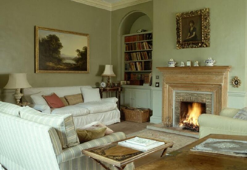 Living Room with Fireplace — Green, Cozy
