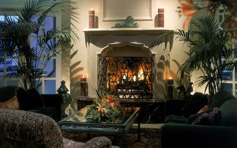 Living Room with Fireplace — Green