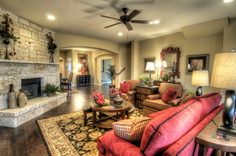 Living Room with Fireplace — Red, Cozy