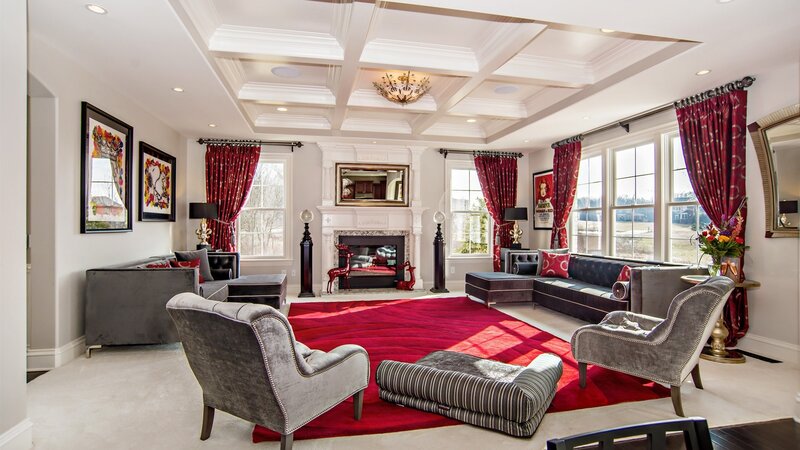 Living Room with Fireplace — Red, Formal