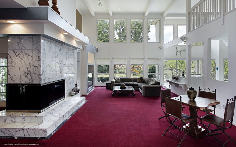 Living Room with Fireplace — Red, Modern, Afternoon