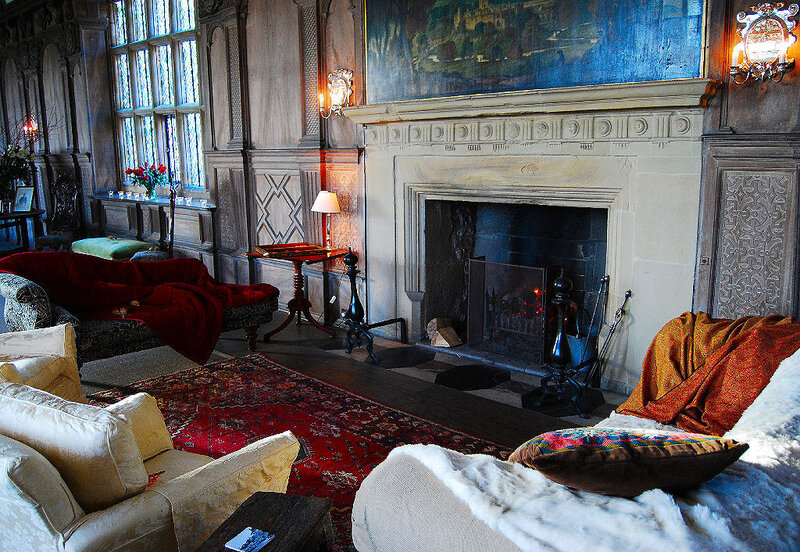 Living Room with Fireplace — Red