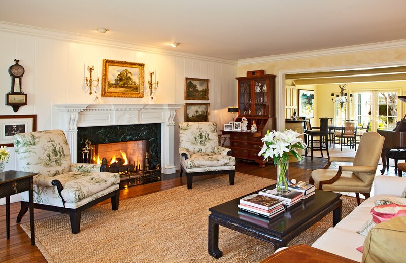 Living Room with Fireplace — White, Cozy, Afternoon, Photograph