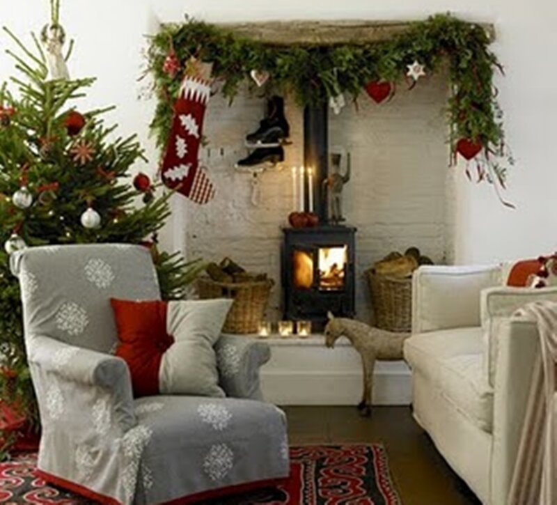 Living Room with Fireplace — White, Cozy