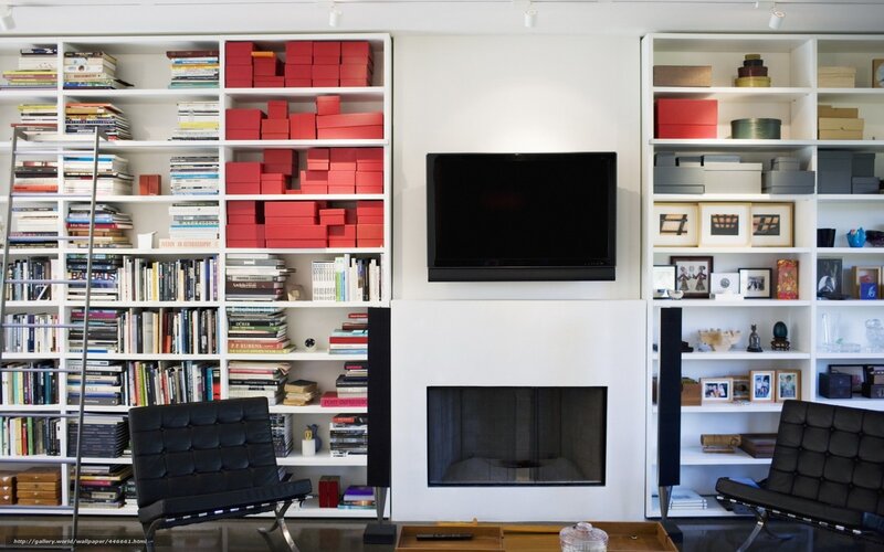 Living Room with Fireplace — White, Modern