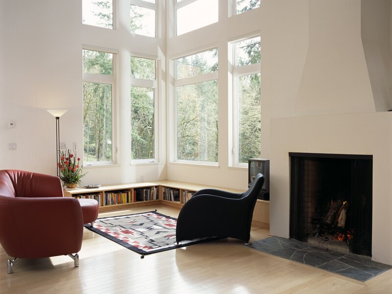 Living Room with Fireplace — White, Serene