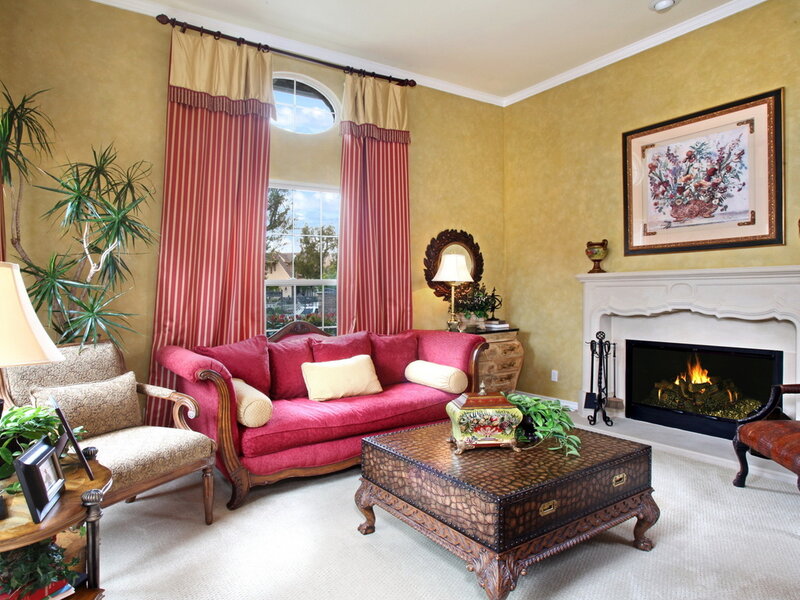 Living Room with Fireplace — Yellow