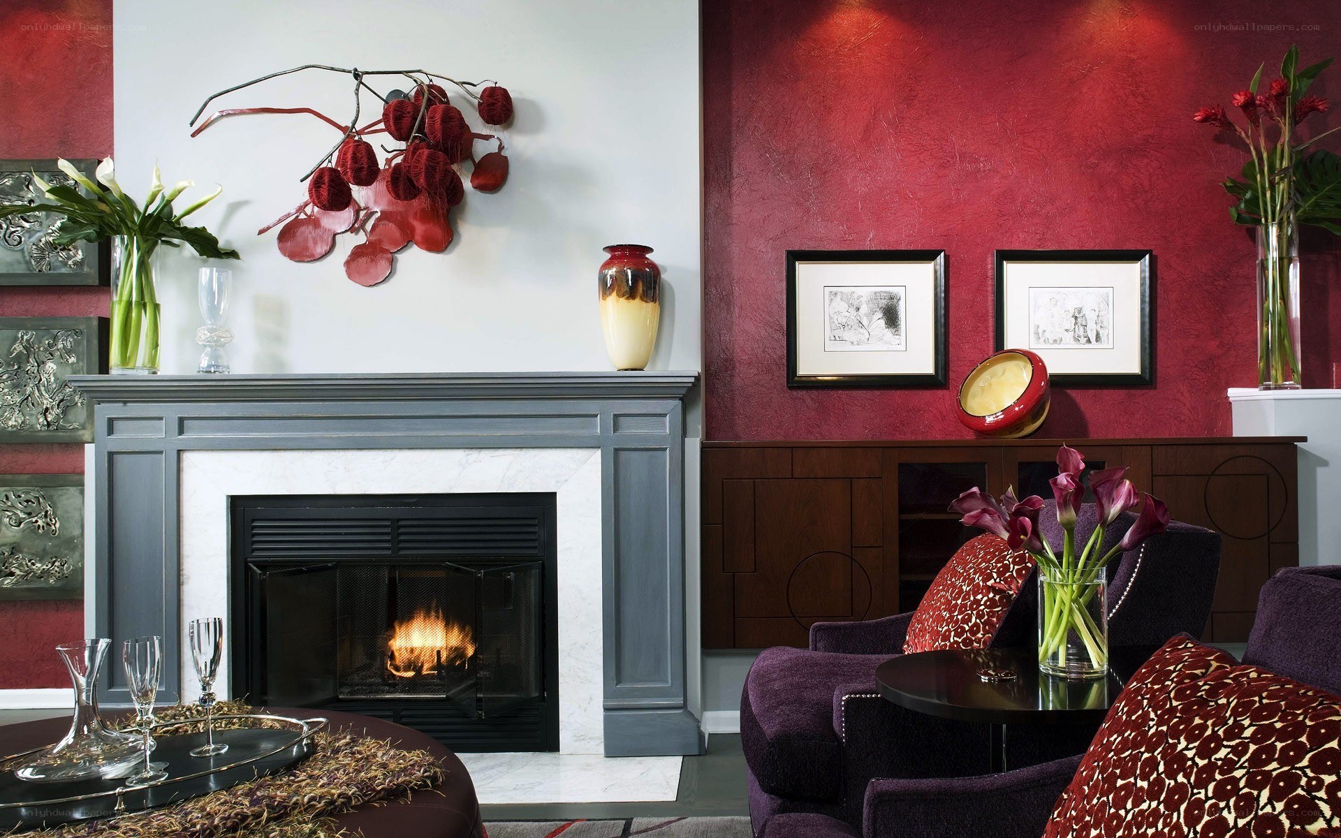 Living room with fireplace