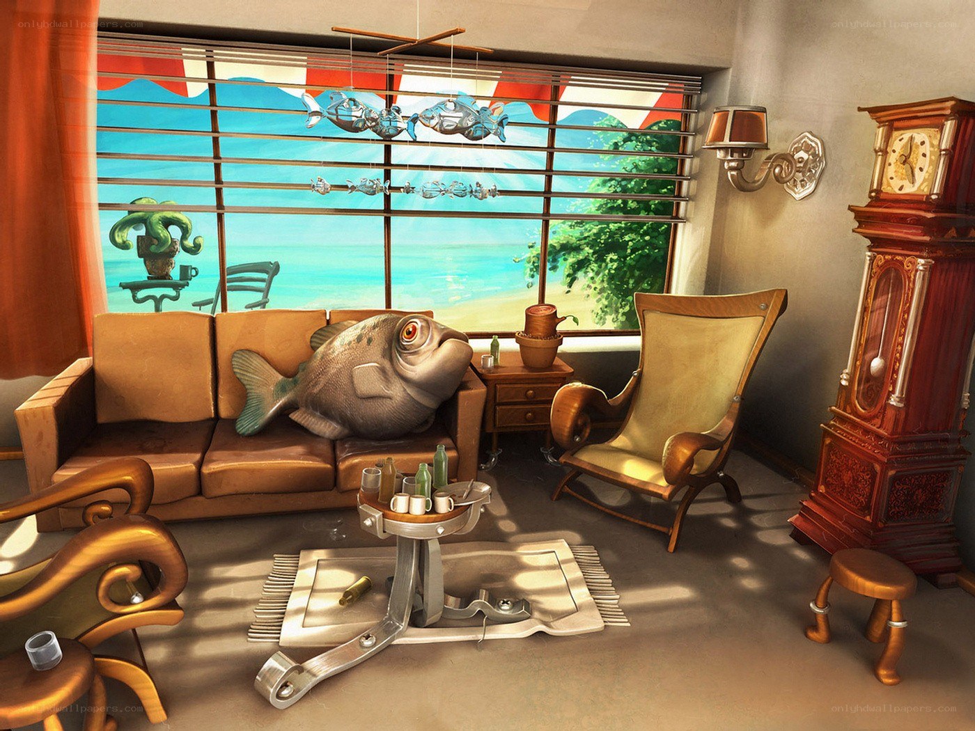 Living room with giant fish