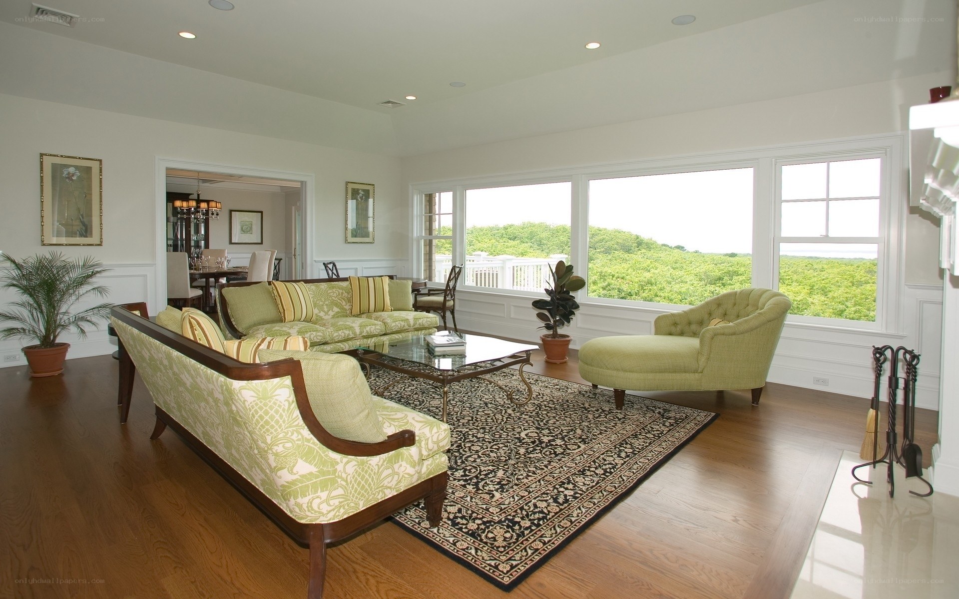 Living room with green furniture
