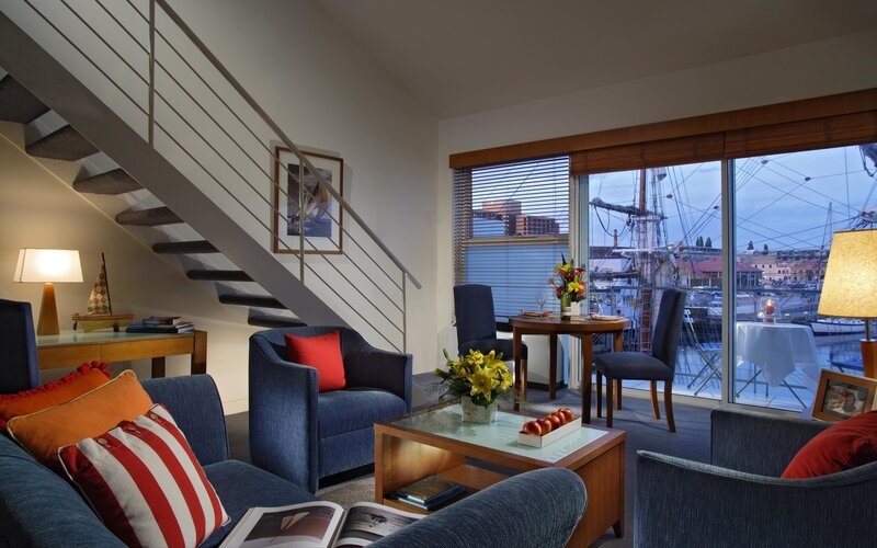 Living Room with Harbor View — Blue