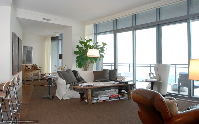 Living Room with Large Windows — Brown