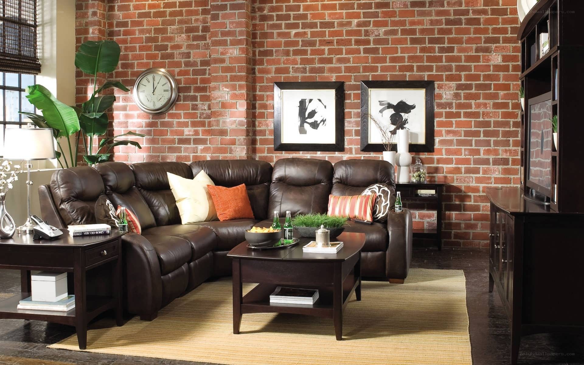 Living room with leather sectional