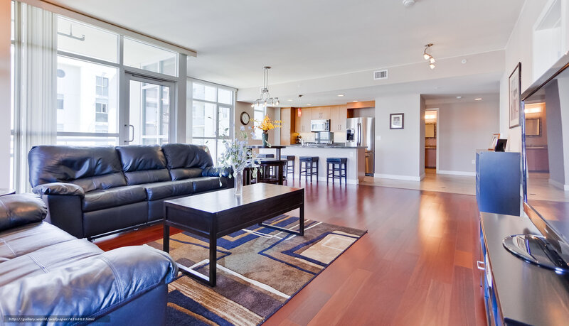 Living Room with Leather Sofa — Brown