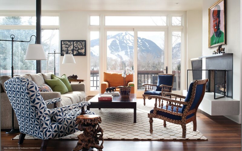 Living Room with Mountain View — Blue