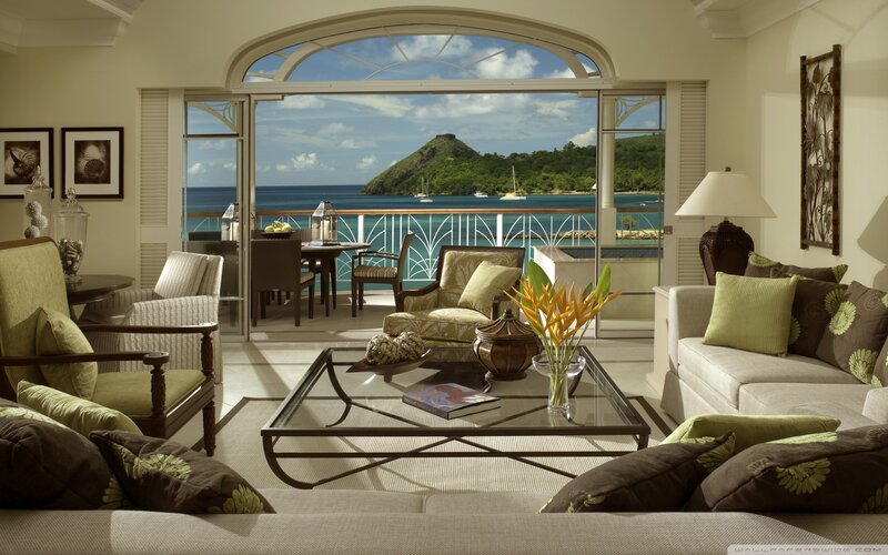 Living Room with Ocean View — Beige, Serene, Afternoon, Photograph, Sofa