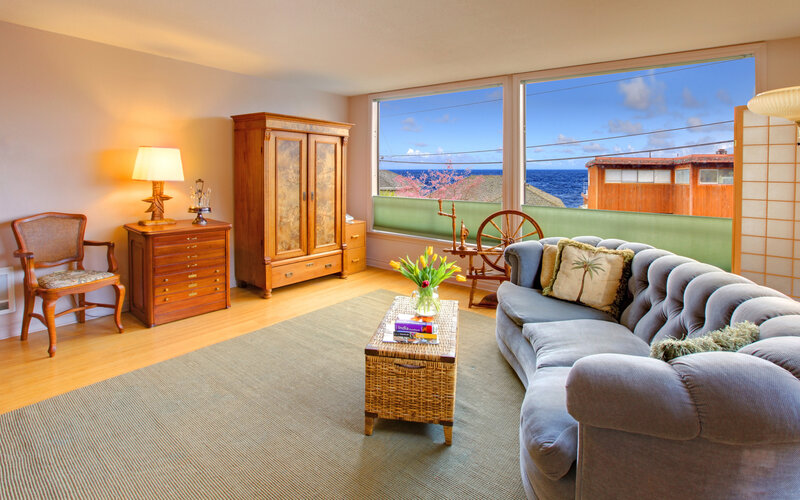 Living Room with Ocean View — Beige, Serene, Afternoon, Photograph