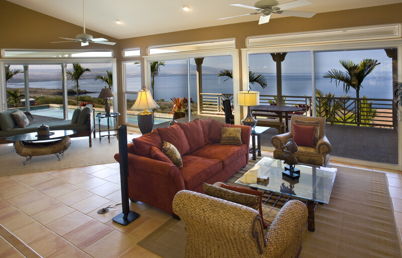Living Room with Ocean View — Brown, Serene