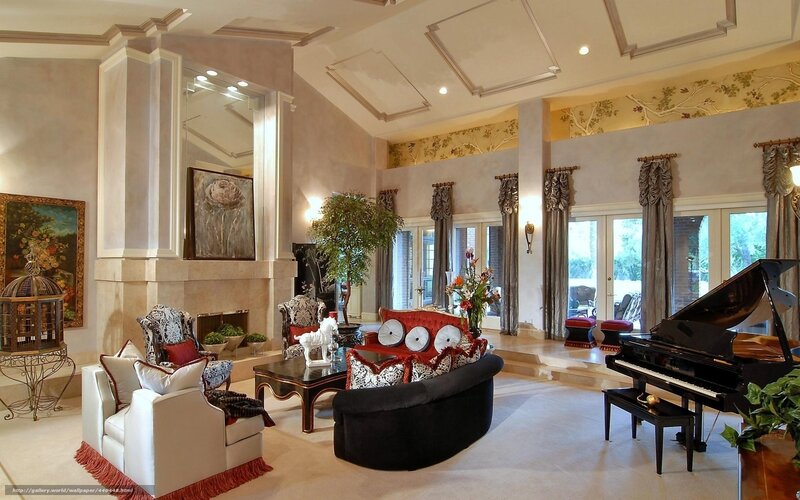 Living Room with Piano — Beige, Elegant