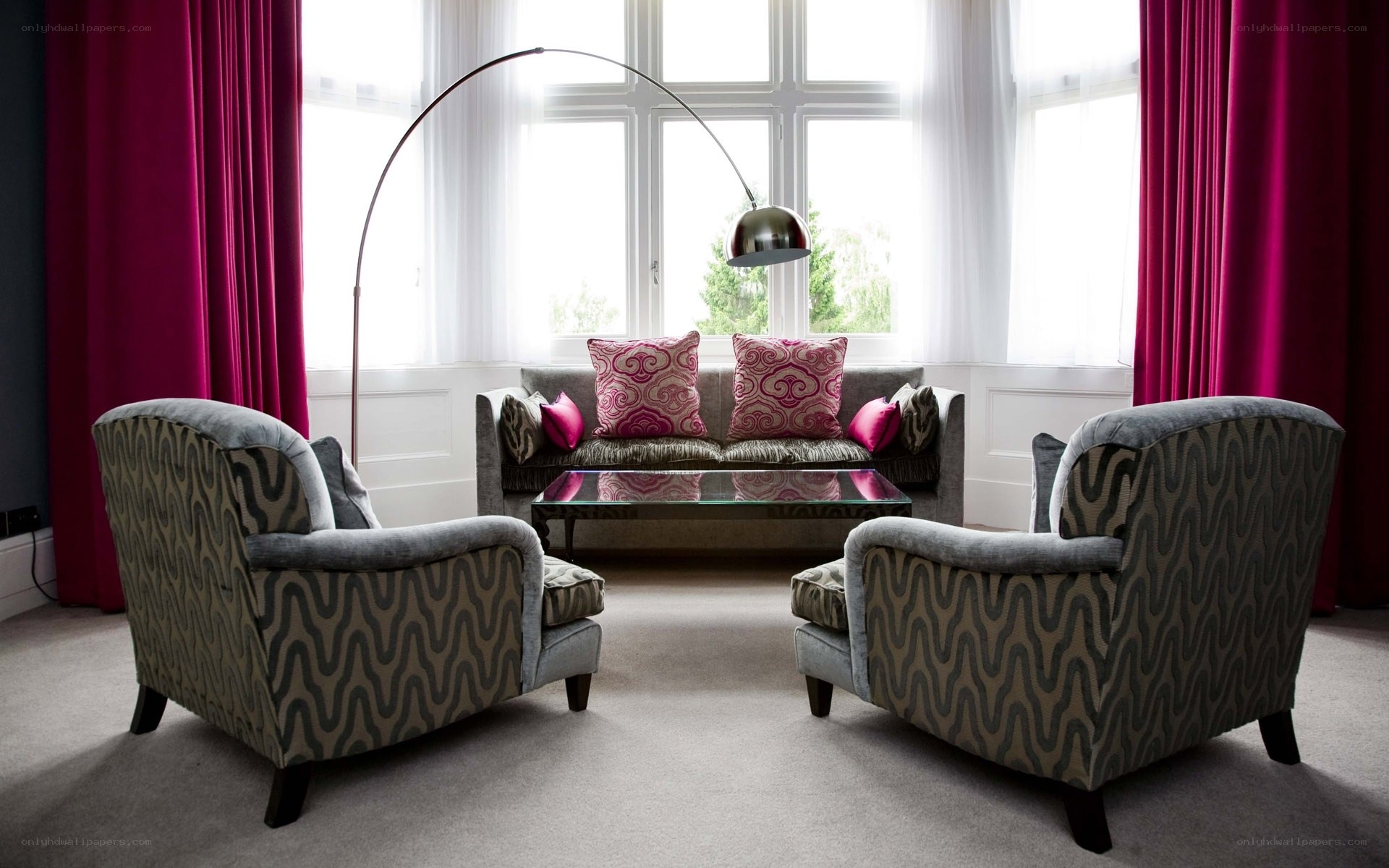 Living room with pink accents