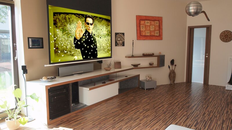 Living room with projector screen