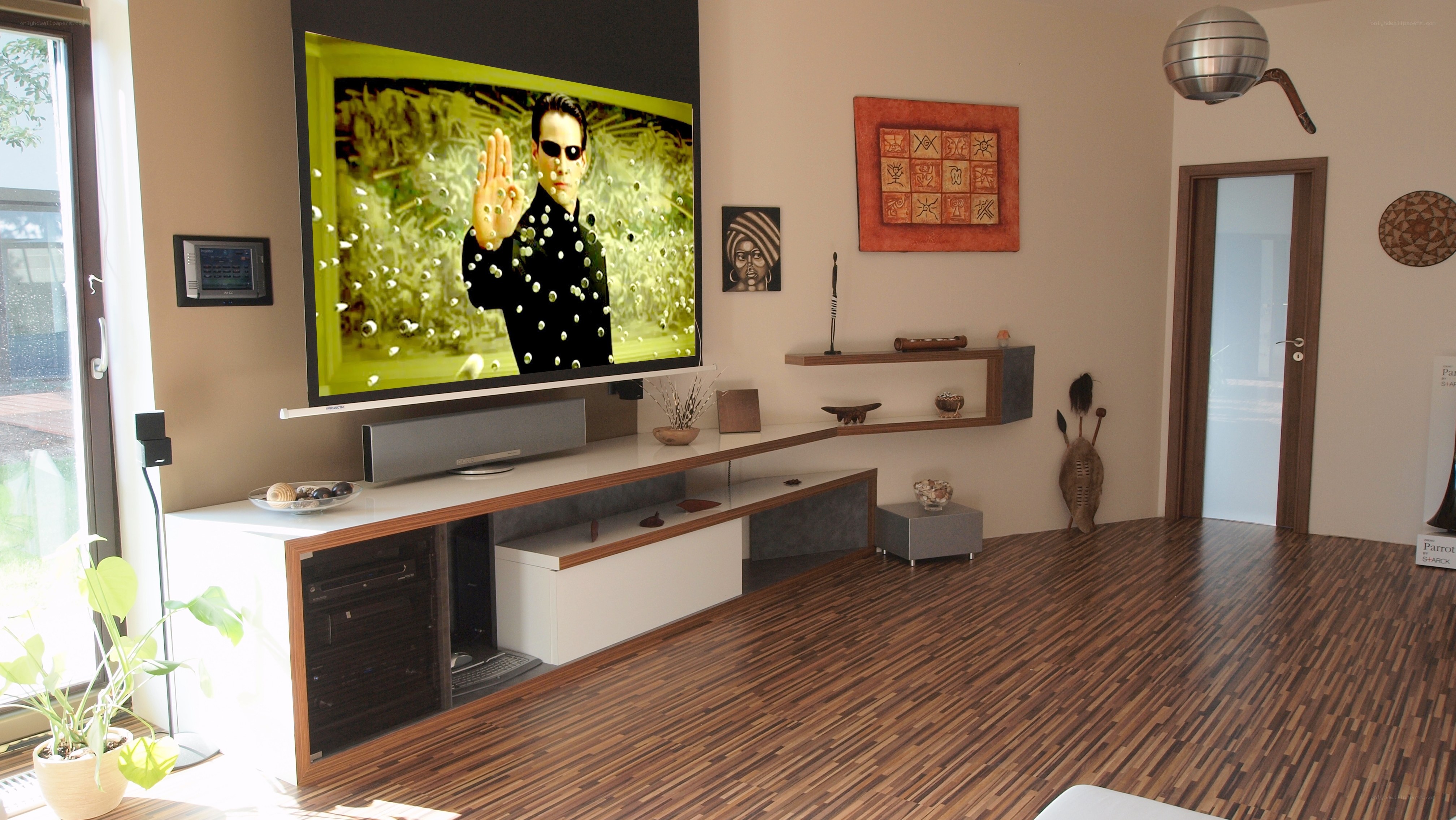 Living room with projector screen