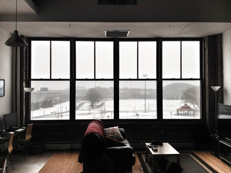 Living Room with Snow View
