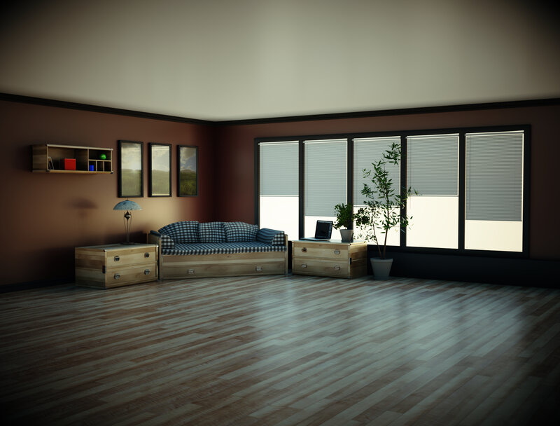 Living room with sofa and windows