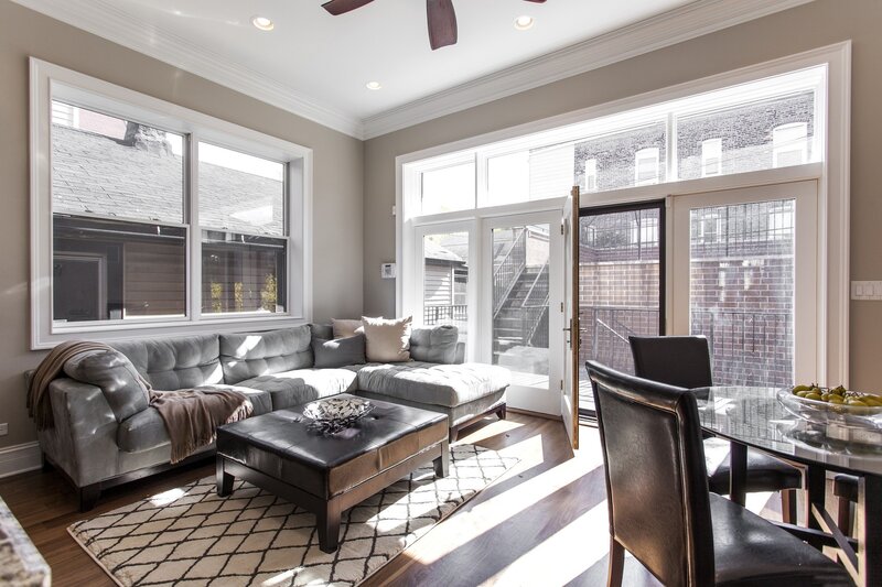 Living Room with Sofa — Gray, Bright