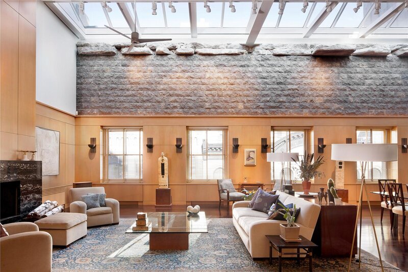 Living Room with Stone Wall — Beige
