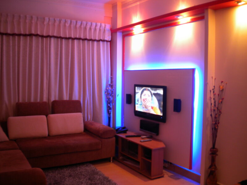 Living room with TV and ambient lighting
