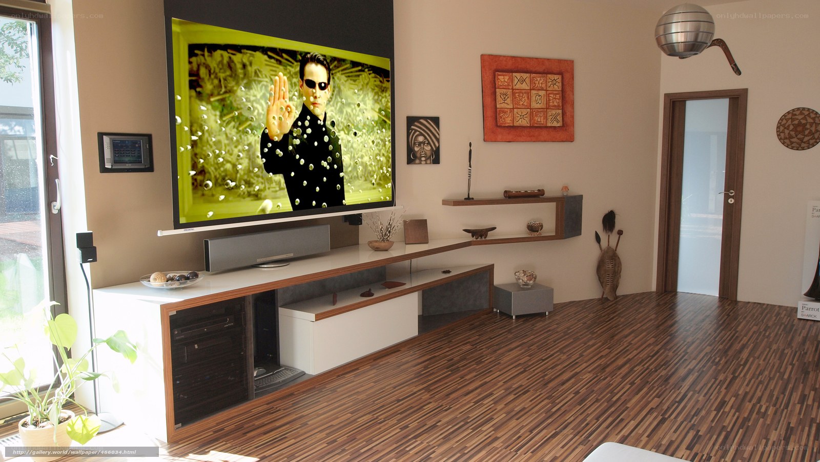 Living room with TV display