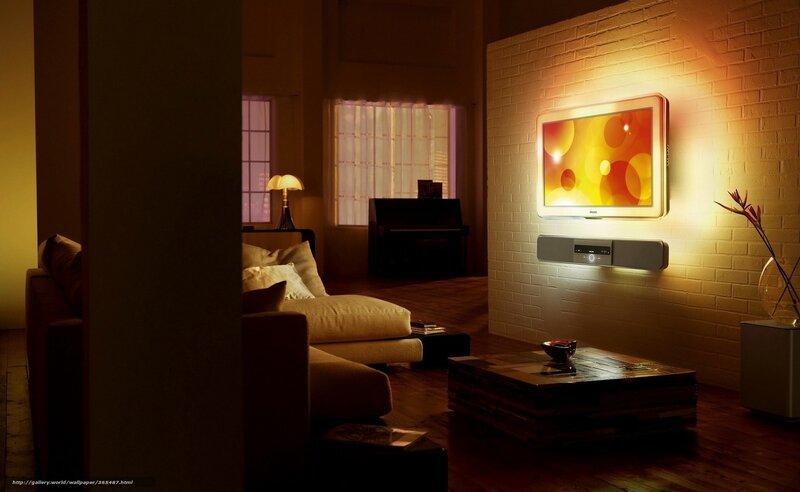 Living Room with TV — Yellow