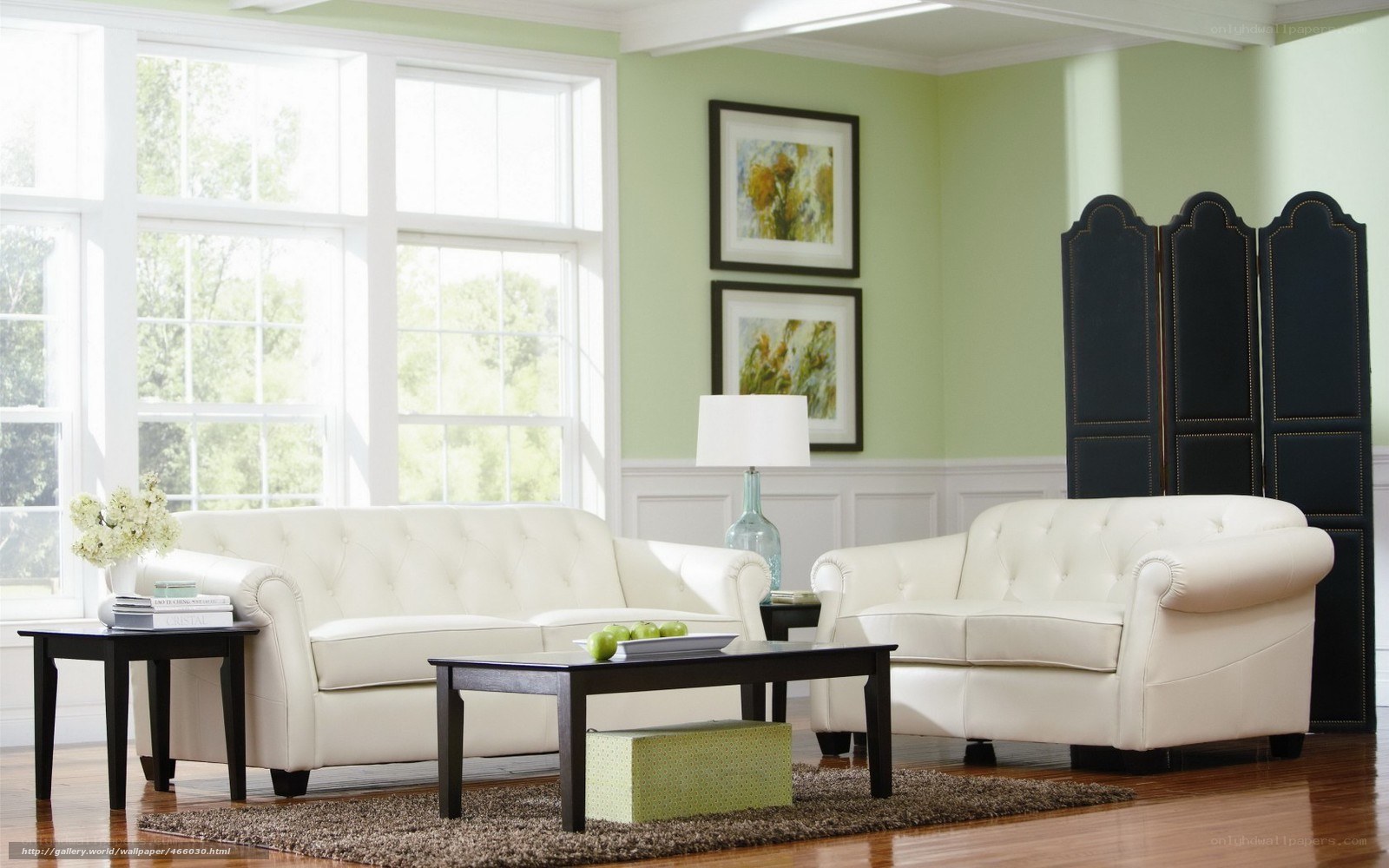 Living room with white sofa
