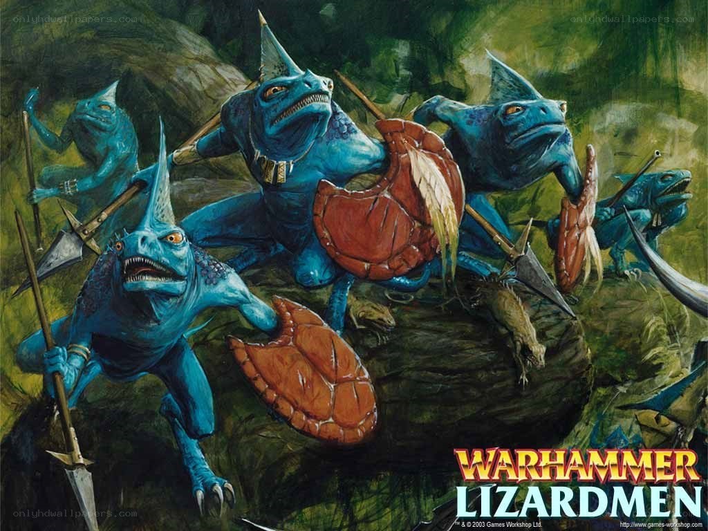 Lizardmen warriors in battle