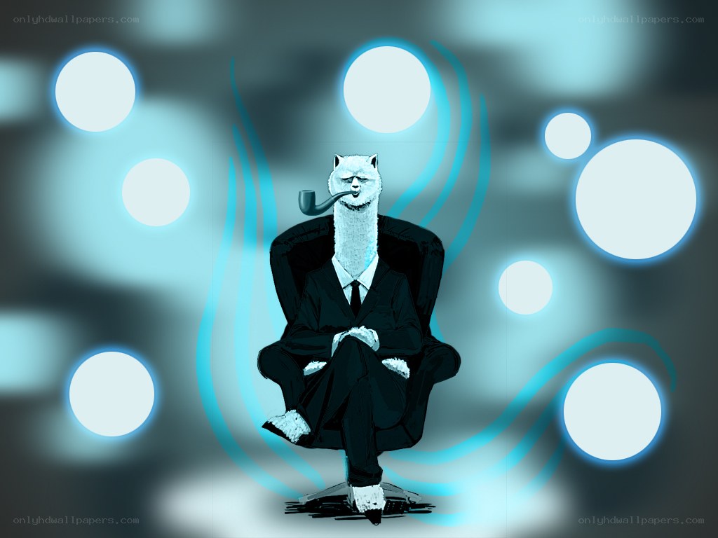 llama in a suit with pipe