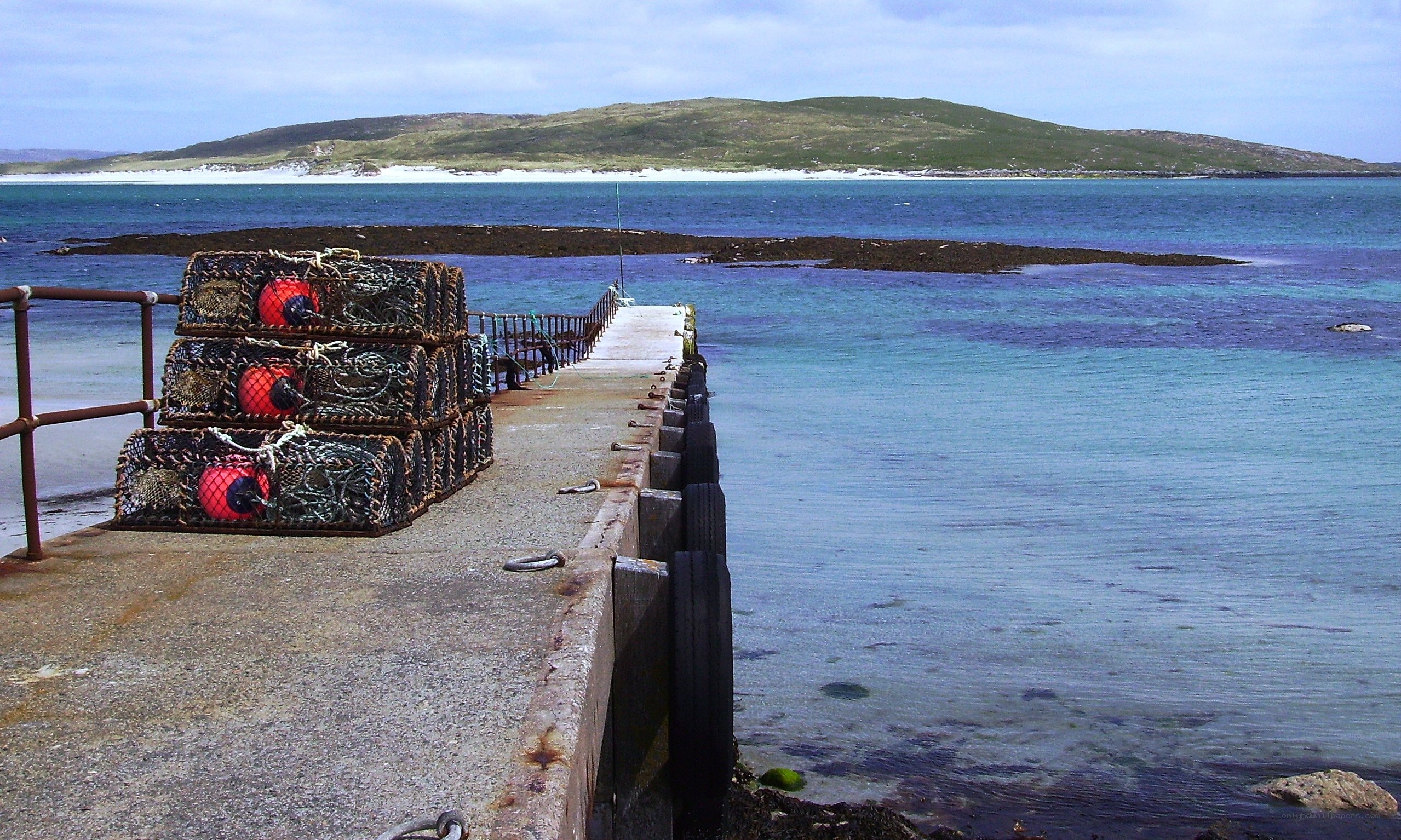 Lobster traps on a pier