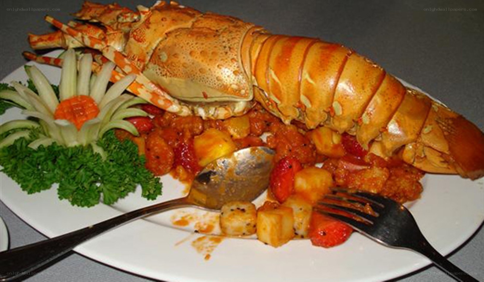 Lobster with sauce and garnish