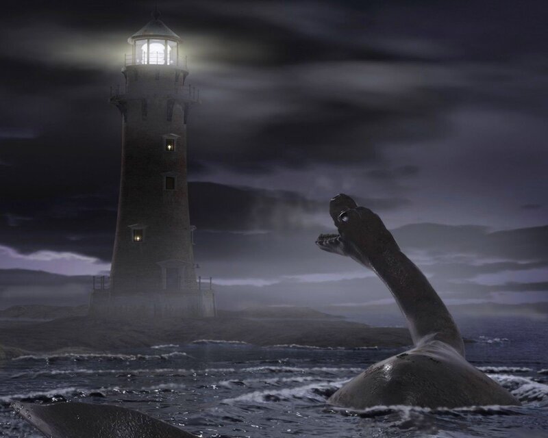 Loch Ness Monster at lighthouse