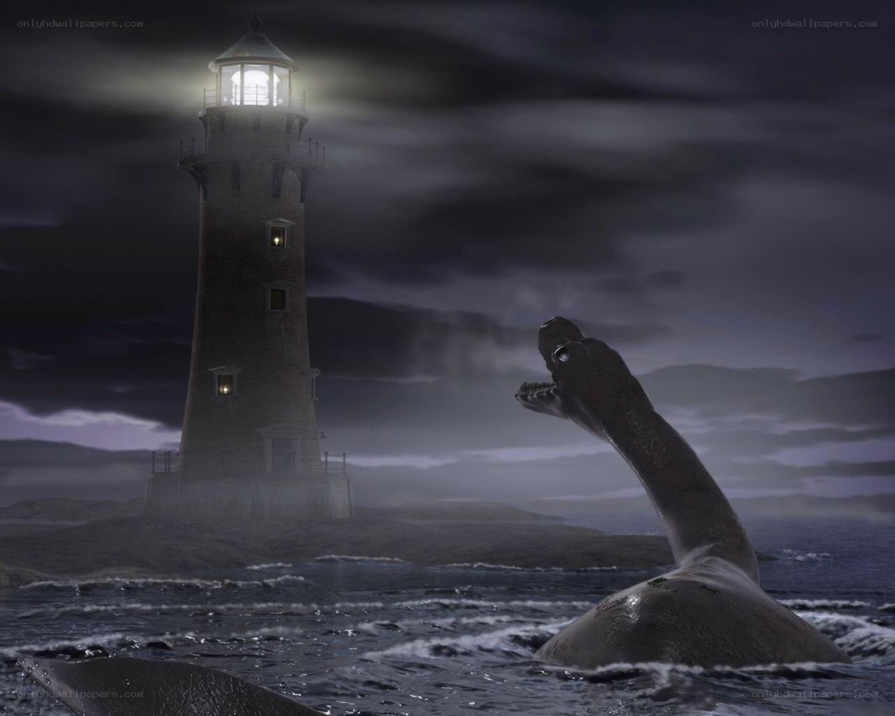Loch Ness Monster at lighthouse