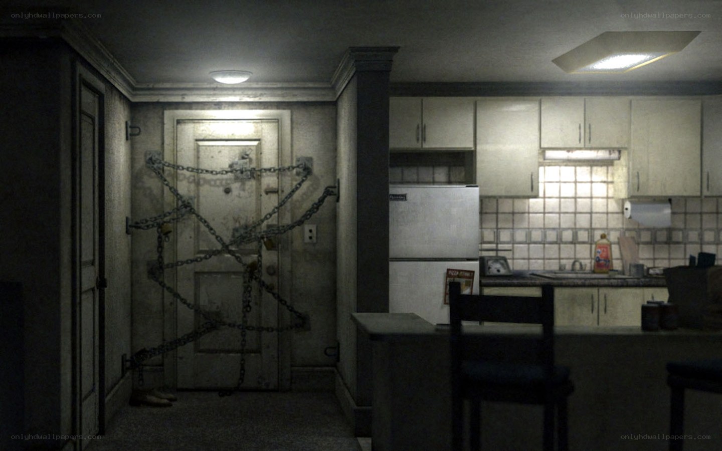 locked door in kitchen