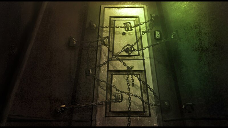 Locked door with chains